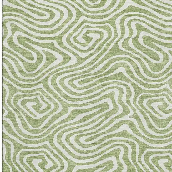 Artichoke Green And Ivory Abstract Washable Area Rug With UV Protection Photo 2
