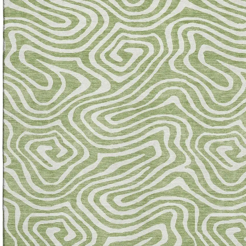 Artichoke Green And Ivory Abstract Washable Area Rug With UV Protection Photo 2