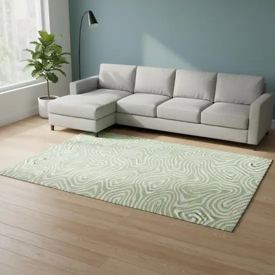 Artichoke Green And Ivory Abstract Washable Area Rug With UV Protection Photo 2
