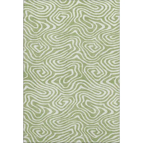 Artichoke Green And Ivory Abstract Washable Area Rug With UV Protection Photo 1