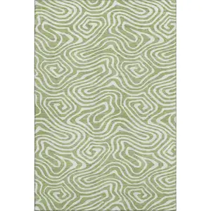 Photo of Artichoke Green And Ivory Abstract Washable Area Rug With UV Protection
