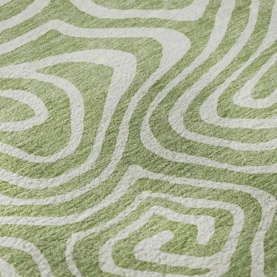 Artichoke Green And Ivory Abstract Washable Area Rug With UV Protection Photo 9