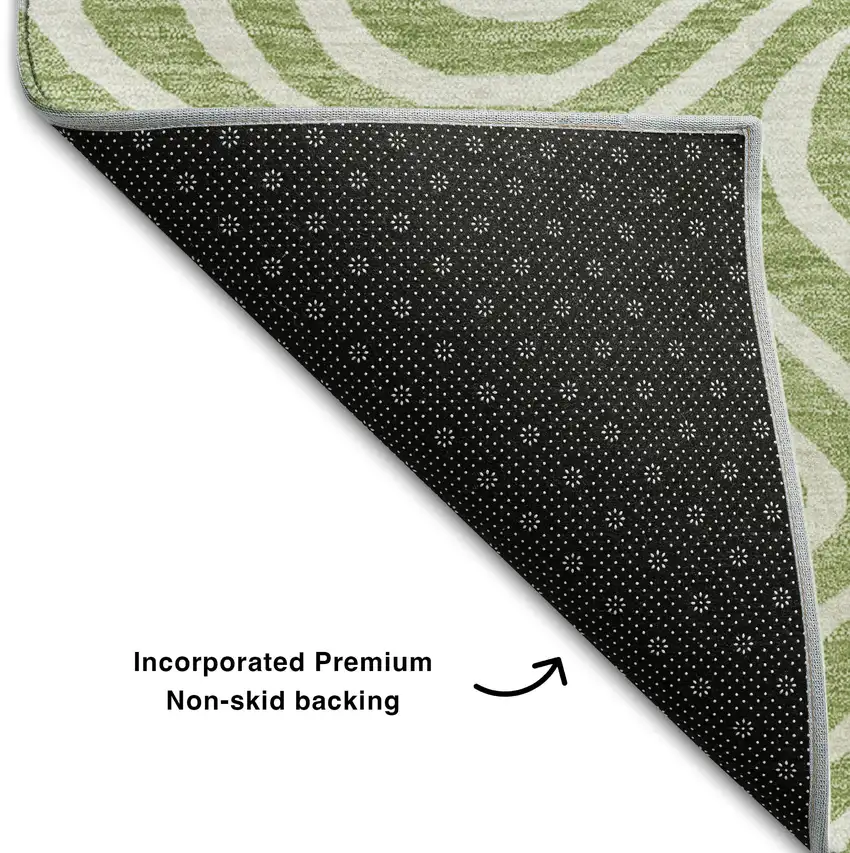 Artichoke Green And Ivory Abstract Washable Area Rug With UV Protection Photo 6