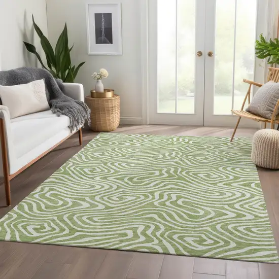 Artichoke Green And Ivory Abstract Washable Area Rug With UV Protection Photo 5