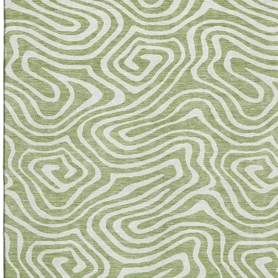 Artichoke Green And Ivory Abstract Washable Area Rug With UV Protection Photo 2