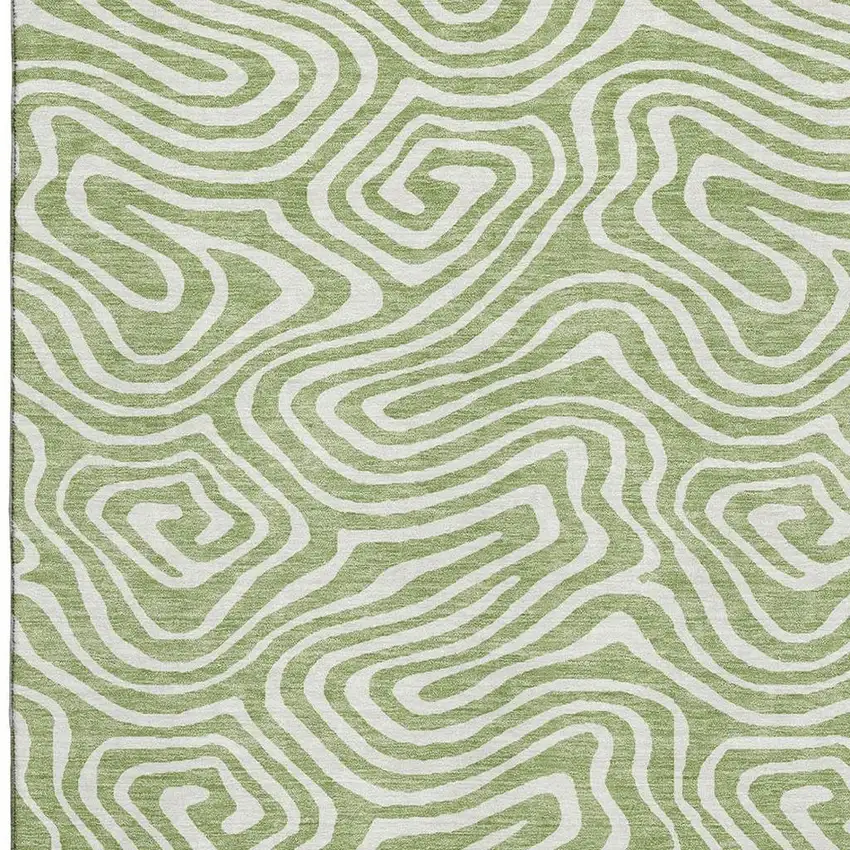 Artichoke Green And Ivory Abstract Washable Area Rug With UV Protection Photo 2