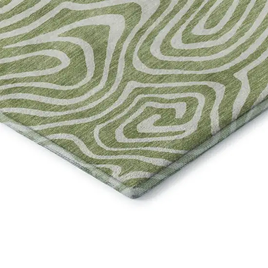 Artichoke Green And Ivory Abstract Washable Area Rug With UV Protection Photo 7