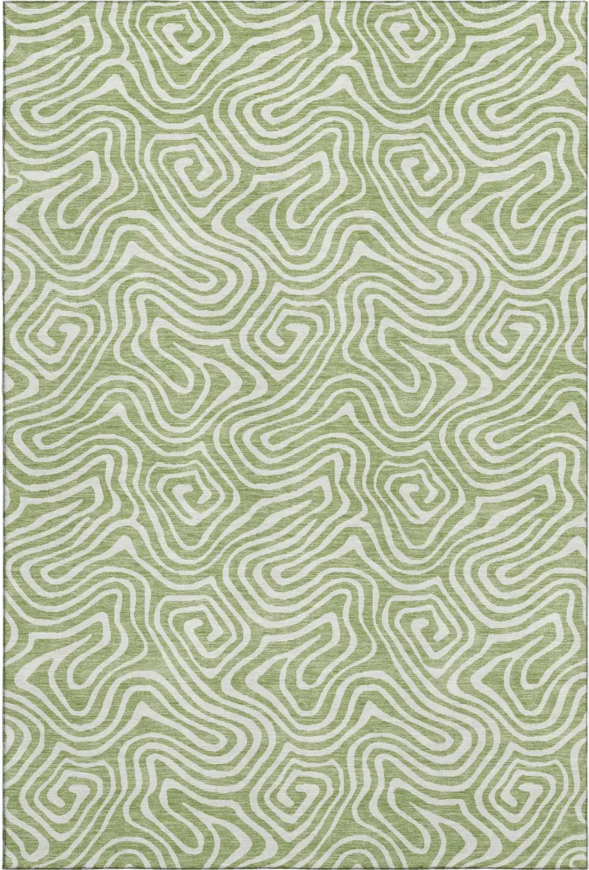 Artichoke Green And Ivory Abstract Washable Area Rug With UV Protection Photo 1