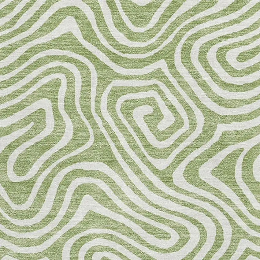 Artichoke Green And Ivory Abstract Washable Area Rug With UV Protection Photo 2