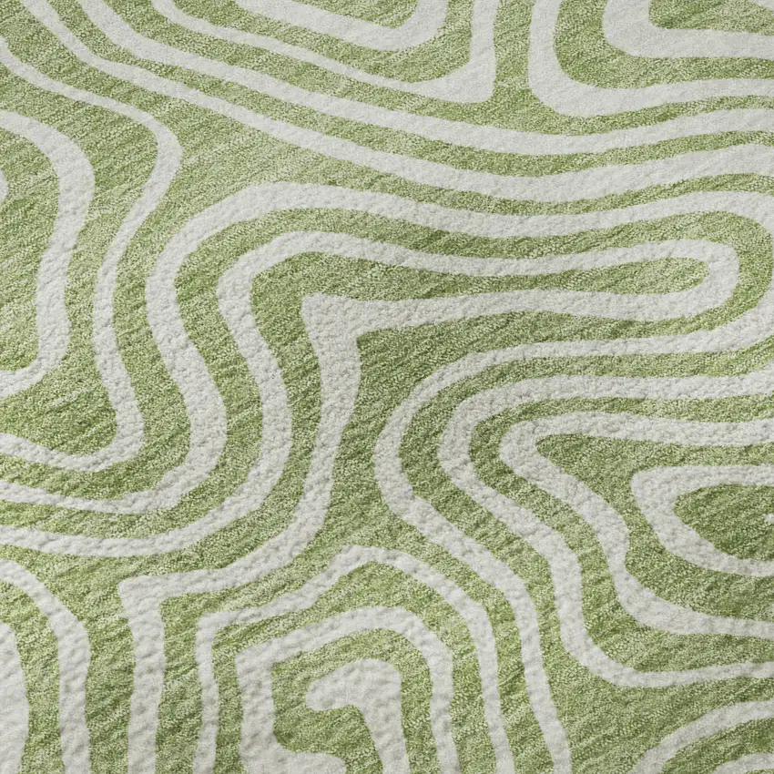 Artichoke Green And Ivory Abstract Washable Area Rug With UV Protection Photo 9