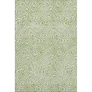 Photo of Artichoke Green And Ivory Abstract Washable Area Rug With UV Protection