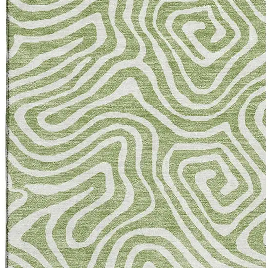 Artichoke Green And Ivory Abstract Washable Area Rug With UV Protection Photo 2