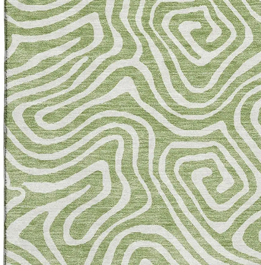 Artichoke Green And Ivory Abstract Washable Area Rug With UV Protection Photo 2