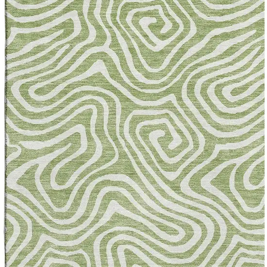 Artichoke Green And Ivory Abstract Washable Area Rug With UV Protection Photo 3
