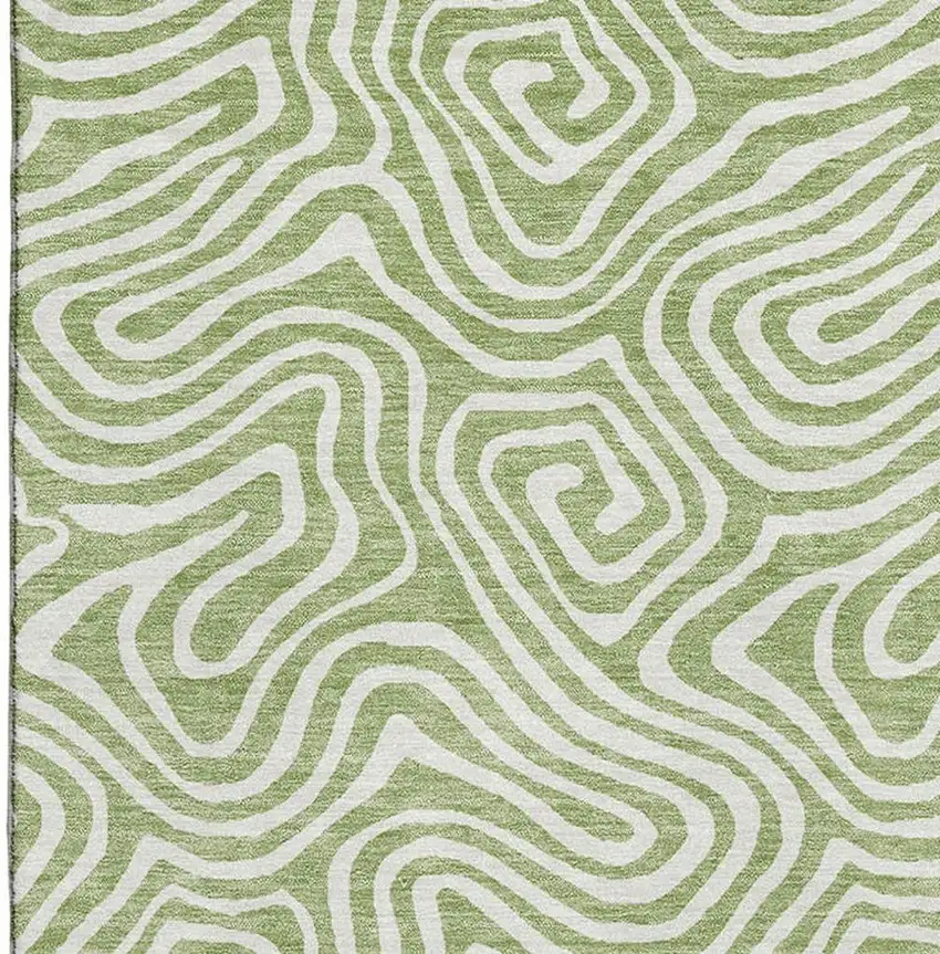 Artichoke Green And Ivory Abstract Washable Area Rug With UV Protection Photo 3