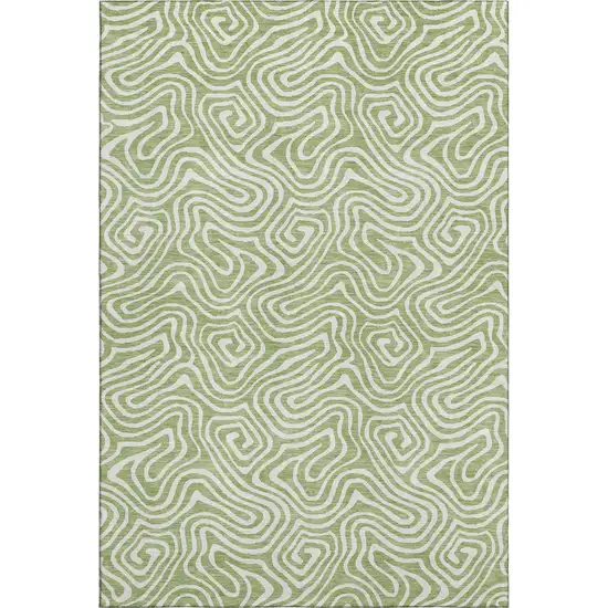 Artichoke Green And Ivory Abstract Washable Area Rug With UV Protection Photo 1