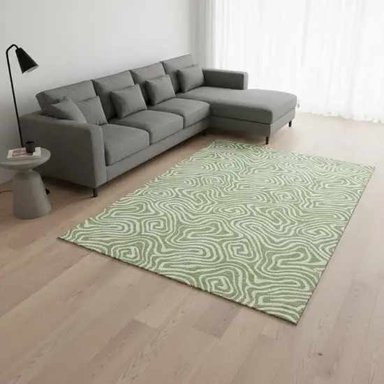 Artichoke Green And Ivory Abstract Washable Area Rug With UV Protection Photo 2