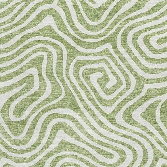 Artichoke Green And Ivory Abstract Washable Area Rug With UV Protection Photo 2