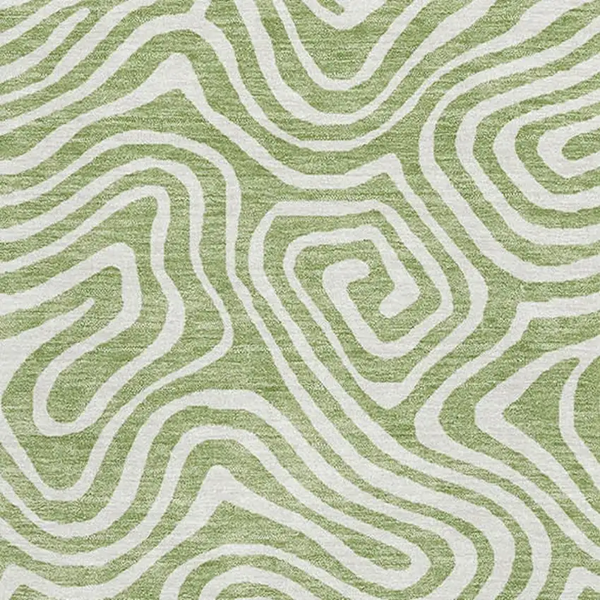 Artichoke Green And Ivory Abstract Washable Area Rug With UV Protection Photo 2