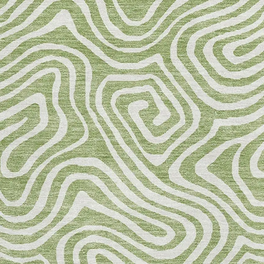 Artichoke Green And Ivory Abstract Washable Area Rug With UV Protection Photo 2