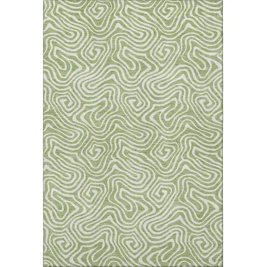 Artichoke Green And Ivory Abstract Washable Area Rug With UV Protection Photo 3