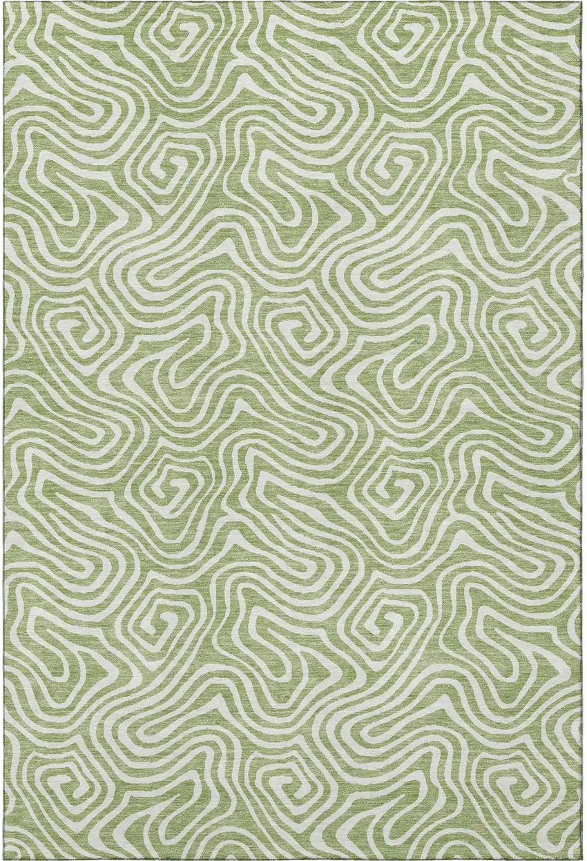 Artichoke Green And Ivory Abstract Washable Area Rug With UV Protection Photo 3