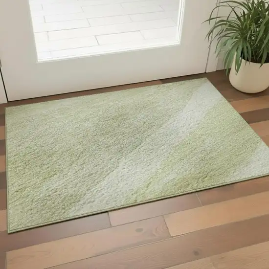 Artichoke Green And Ivory Abstract Washable Area Rug With UV Protection Photo 2