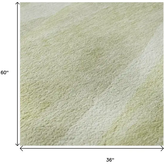 Artichoke Green And Ivory Abstract Washable Area Rug With UV Protection Photo 8