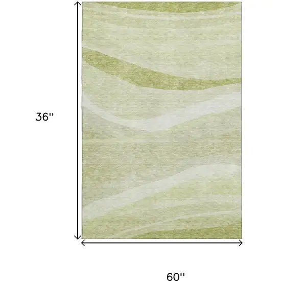 Artichoke Green And Ivory Abstract Washable Area Rug With UV Protection Photo 8