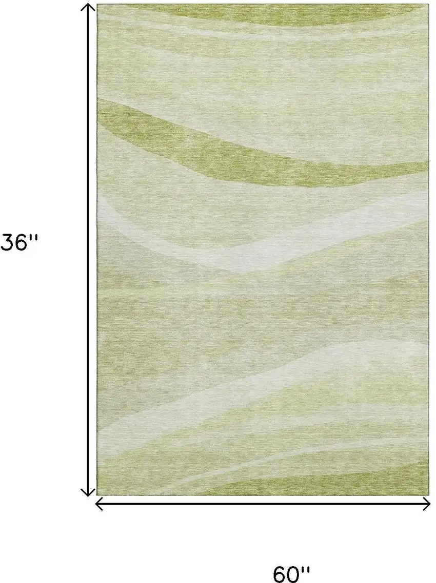 Artichoke Green And Ivory Abstract Washable Area Rug With UV Protection Photo 8