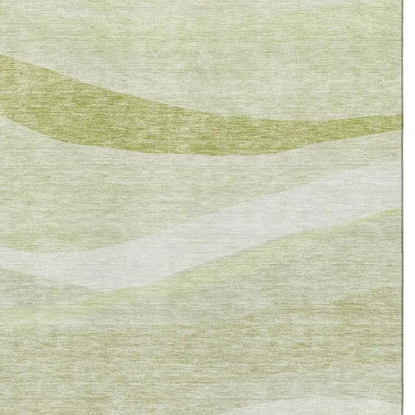 Artichoke Green And Ivory Abstract Washable Area Rug With UV Protection Photo 3