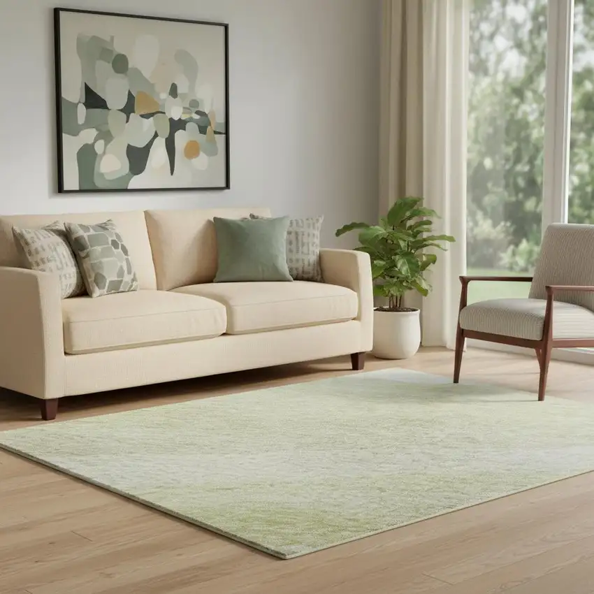 Artichoke Green And Ivory Abstract Washable Area Rug With UV Protection Photo 2