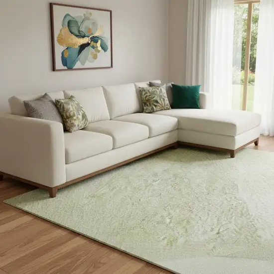 Artichoke Green And Ivory Abstract Washable Area Rug With UV Protection Photo 2