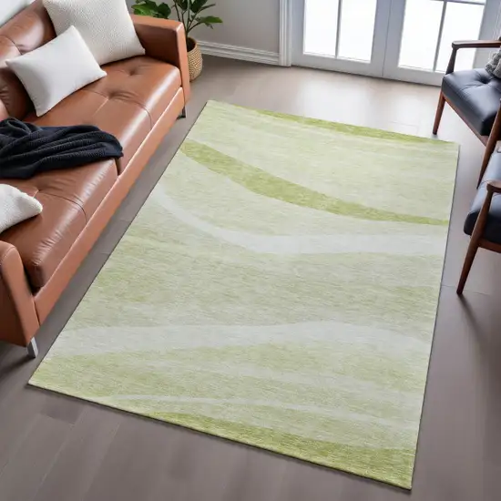 Artichoke Green And Ivory Abstract Washable Area Rug With UV Protection Photo 4