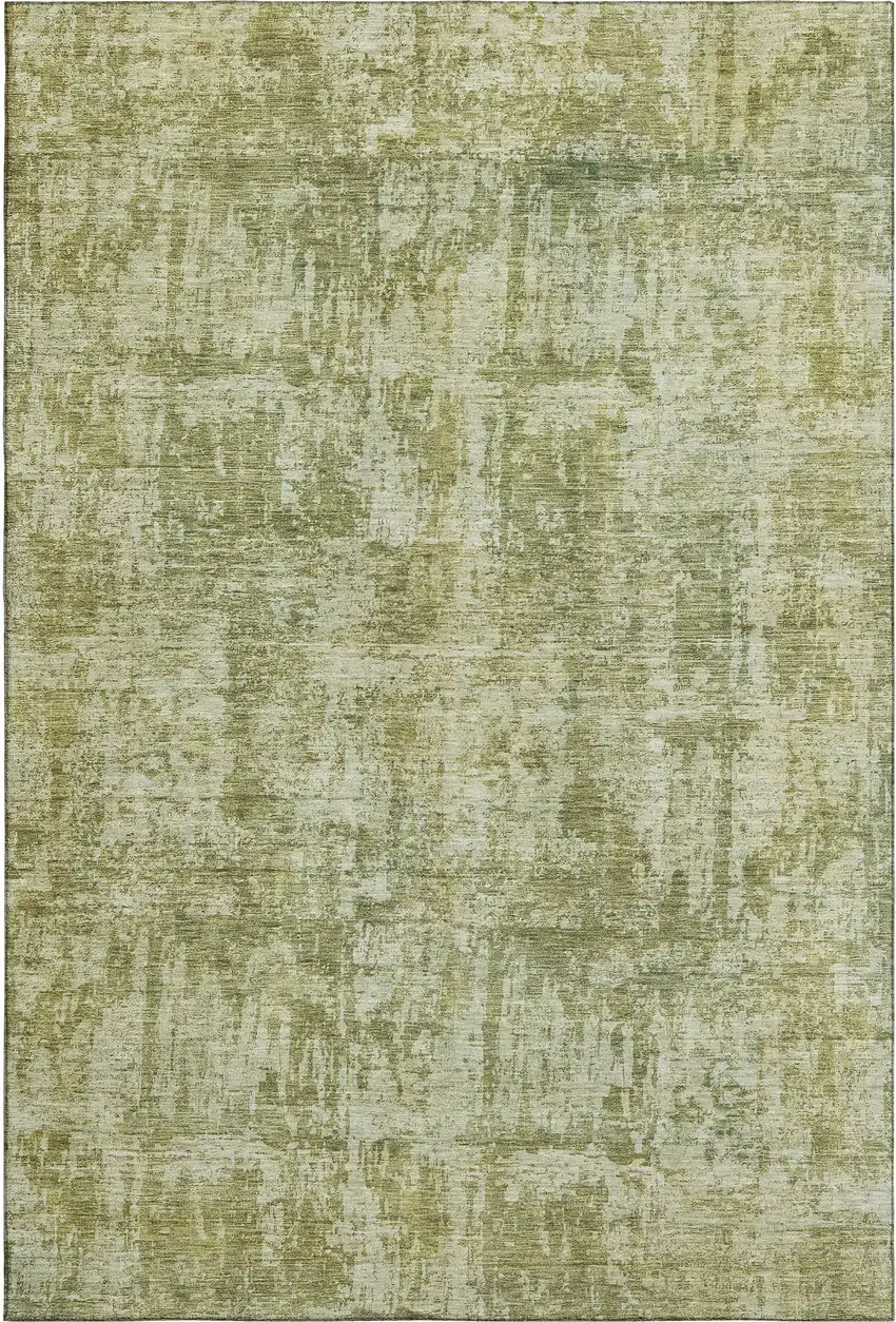 Artichoke Green And Ivory Abstract Washable Area Rug With UV Protection Photo 1