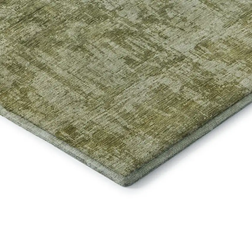Artichoke Green And Ivory Abstract Washable Area Rug With UV Protection Photo 6