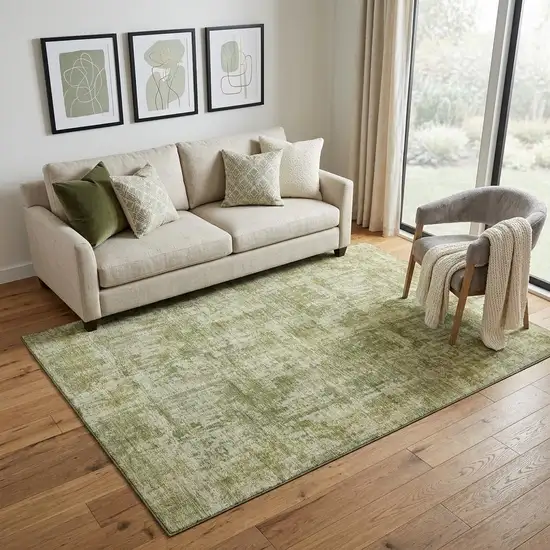 Artichoke Green And Ivory Abstract Washable Area Rug With UV Protection Photo 1
