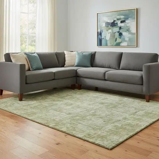 Artichoke Green And Ivory Abstract Washable Area Rug With UV Protection Photo 2