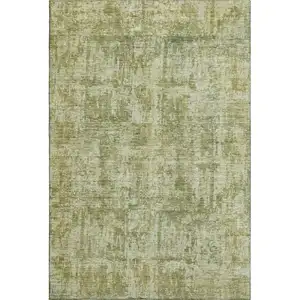 Photo of Artichoke Green And Ivory Abstract Washable Area Rug With UV Protection