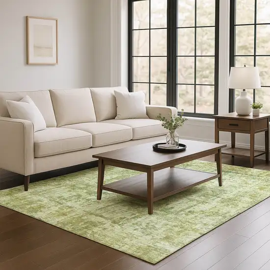 Artichoke Green And Ivory Abstract Washable Area Rug With UV Protection Photo 4