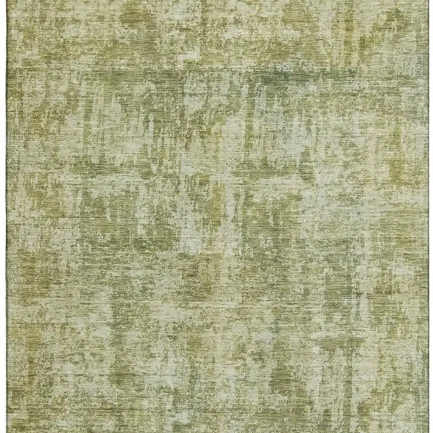 Artichoke Green And Ivory Abstract Washable Area Rug With UV Protection Photo 3