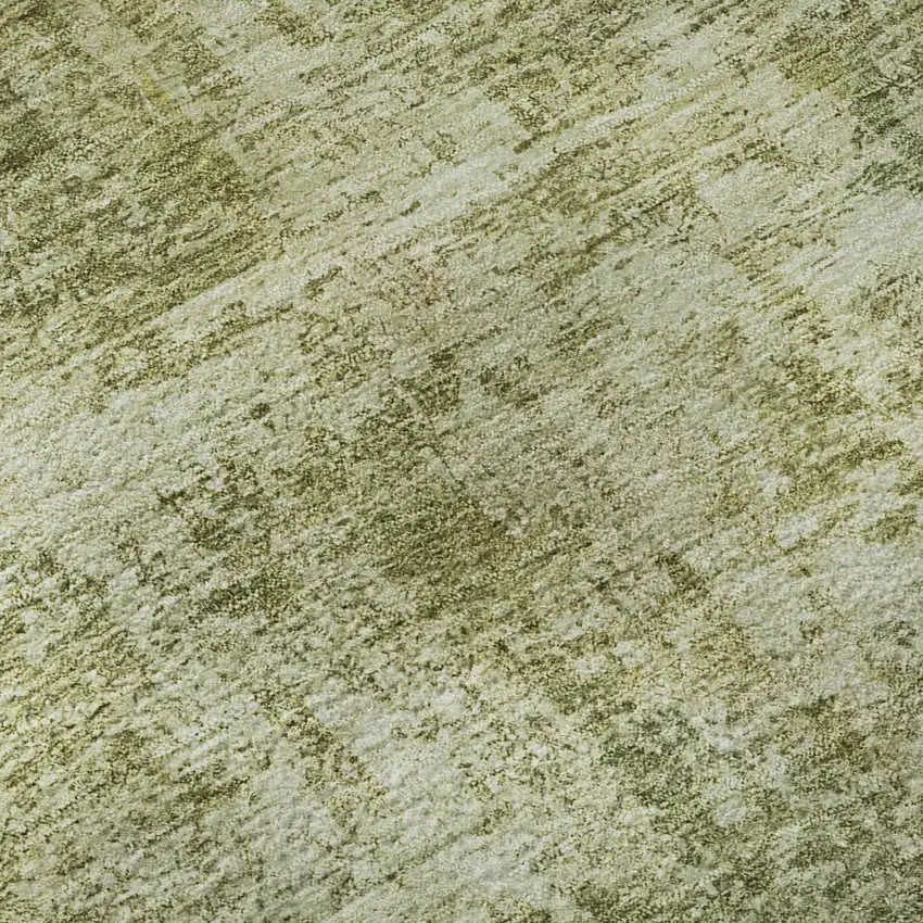 Artichoke Green And Ivory Abstract Washable Area Rug With UV Protection Photo 9