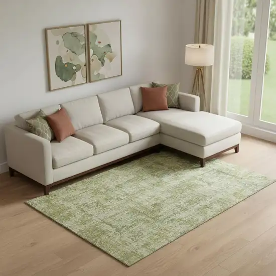 Artichoke Green And Ivory Abstract Washable Area Rug With UV Protection Photo 2