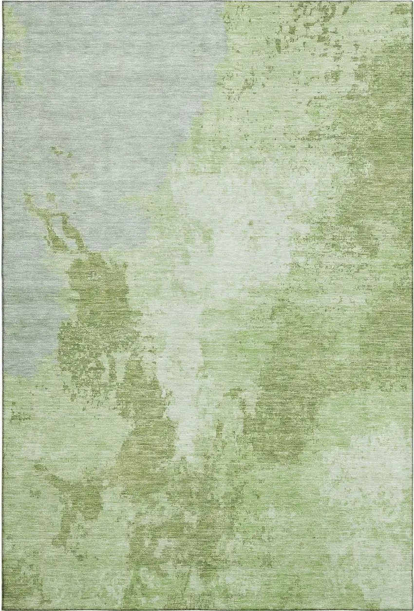 Artichoke Green And Ivory Abstract Washable Area Rug With UV Protection Photo 1