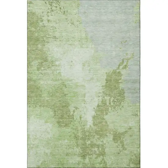 Artichoke Green And Ivory Abstract Washable Area Rug With UV Protection Photo 2