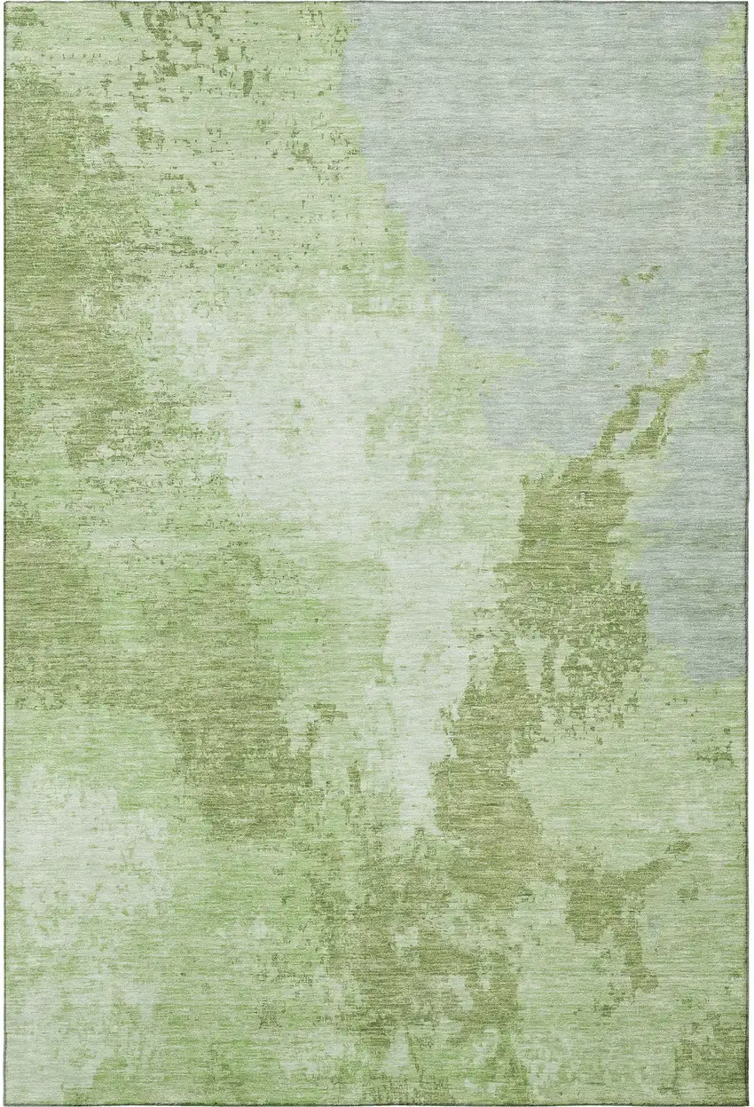 Artichoke Green And Ivory Abstract Washable Area Rug With UV Protection Photo 2