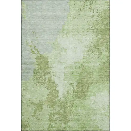 Artichoke Green And Ivory Abstract Washable Area Rug With UV Protection Photo 1