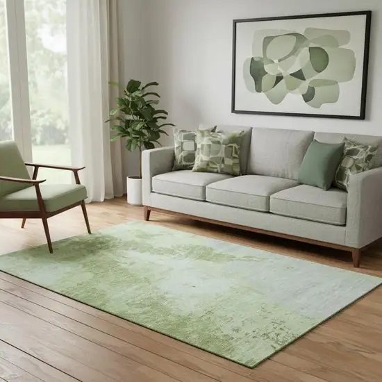 Artichoke Green And Ivory Abstract Washable Area Rug With UV Protection Photo 2