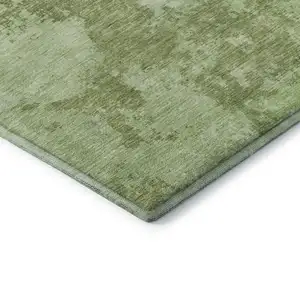 Photo of Artichoke Green And Ivory Abstract Washable Area Rug With UV Protection