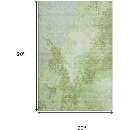 Artichoke Green And Ivory Abstract Washable Area Rug With UV Protection Photo 9